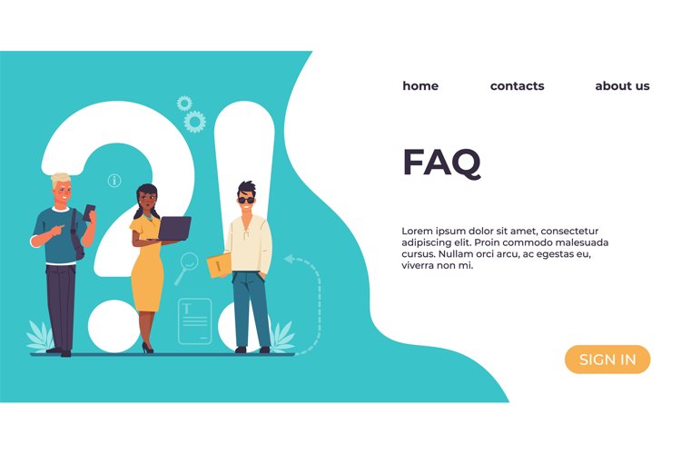 FAQ landing page. People ask questions. Online support servi example image 1