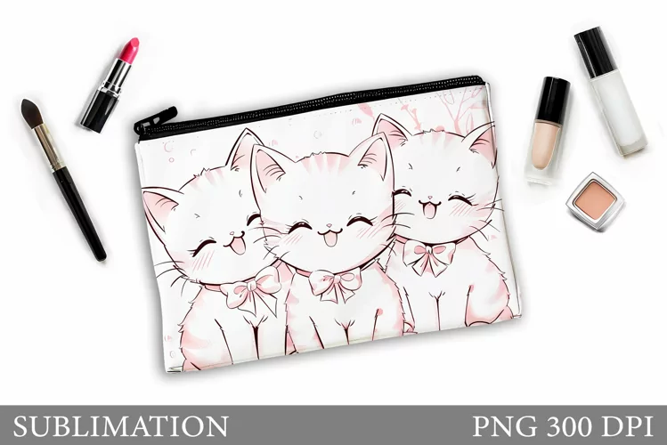 Cute Cats Sublimation. Cut Cats Makeup Bag Design
