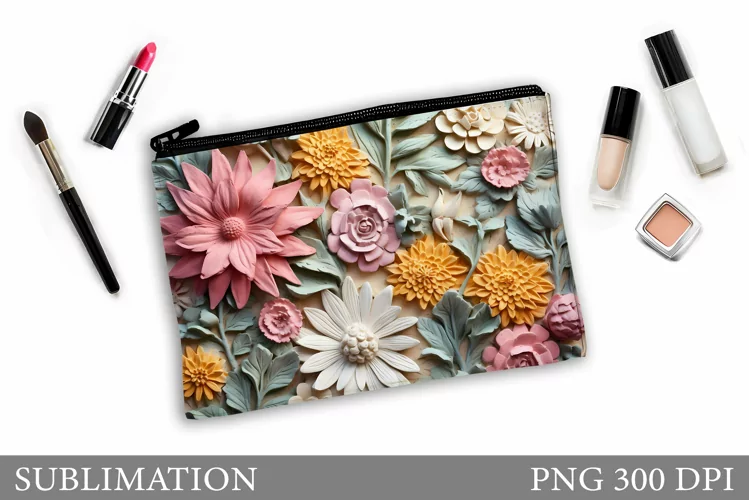 3D Flowers Makeup Bag. Floral Makeup Pouch Sublimation