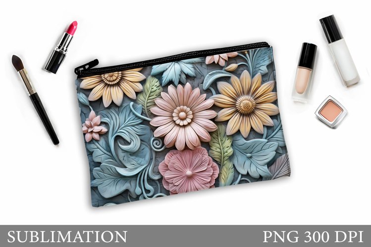3D Flowers Makeup Bag Design. Floral Makeup Bag example image 1