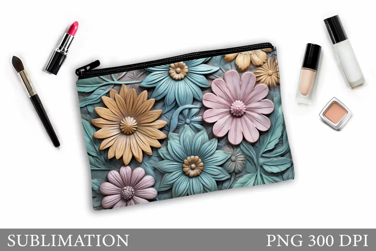 Flowers Makeup Bag Sublimation. Floral Makeup Bag Design