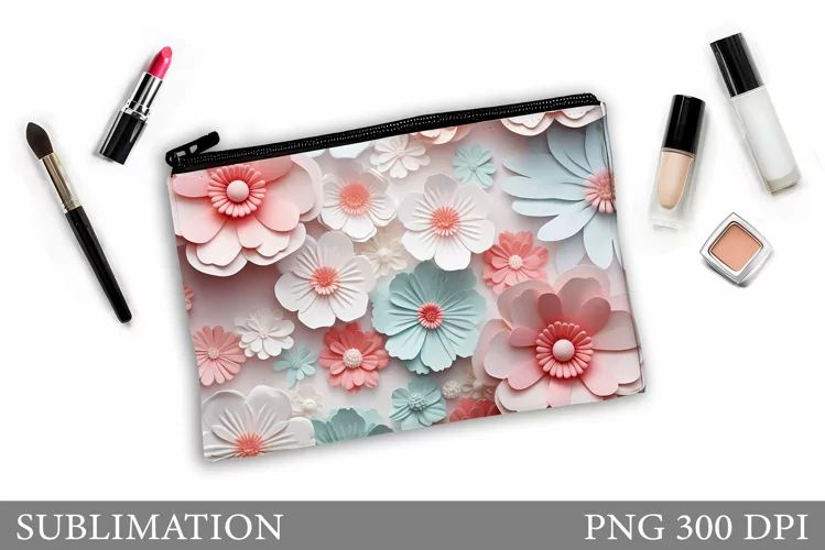 3D Flowers Makeup Bag. Floral Makeup Pouch Sublimation