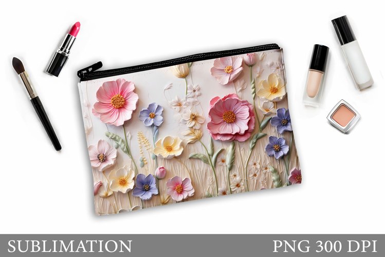Flowers Makeup Bag Sublimation. Floral Makeup Pouch Design example image 1