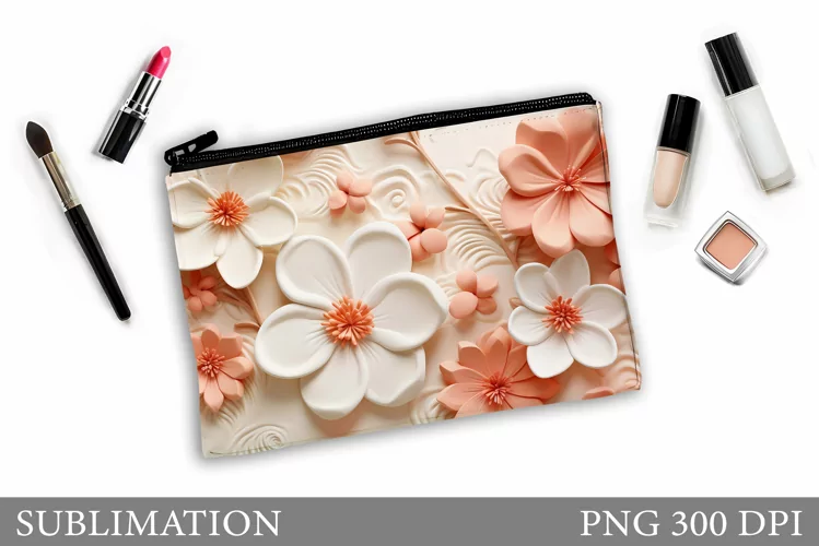 Flowers Makeup Bag Design. Floral Makeup Pouch Sublimation