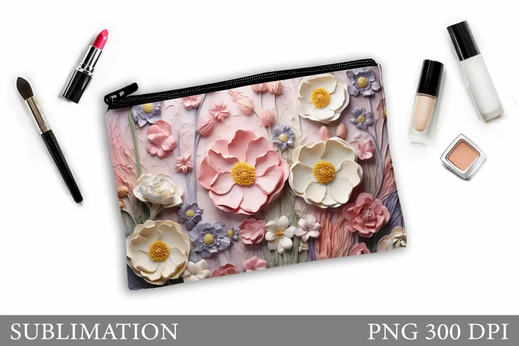 Flowers Makeup Bag Design. Floral Makeup Pouch Sublimation