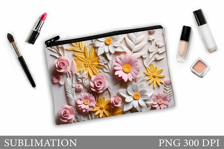 3D Flowers Makeup Bag. 3D Floral Makeup Bag Sublimation example image 1
