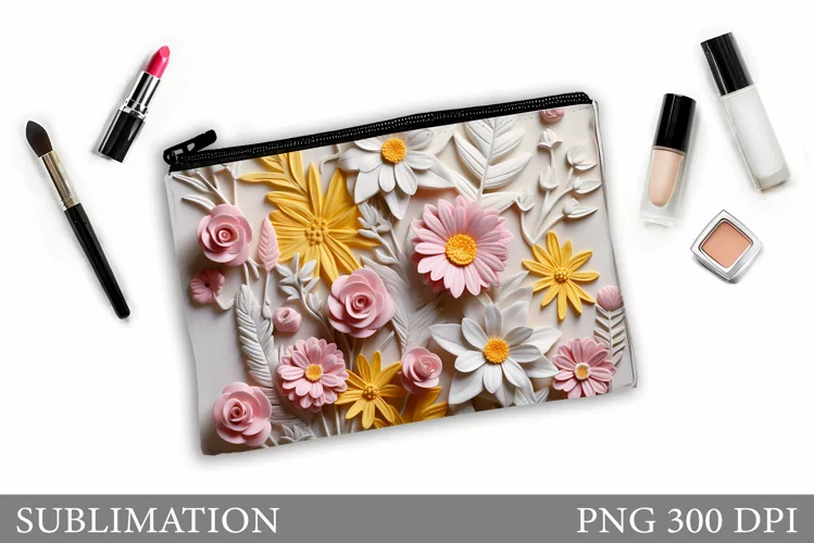 3D Flowers Makeup Bag. 3D Floral Makeup Bag Sublimation