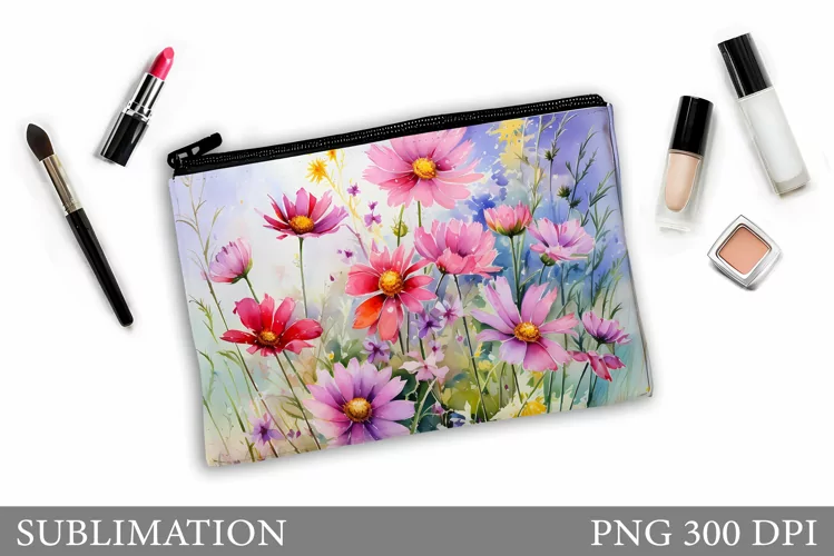 Flowers Makeup Bag Design. Floral Makeup Pouch Sublimation