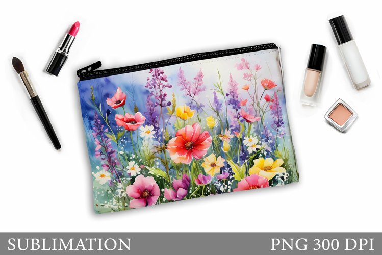 Flowers Makeup Bag Sublimation. Floral Makeup Pouch Design example image 1