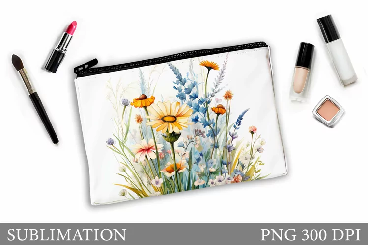 Wildflowers Makeup Bag. Flowers Makeup Pouch Sublimation