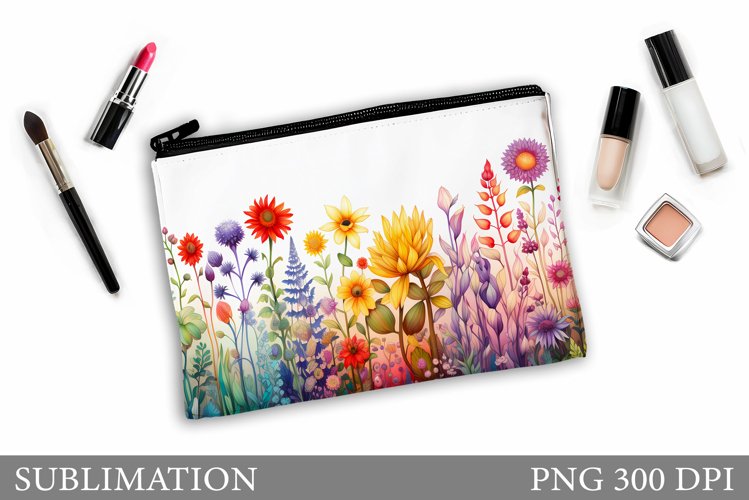 Flowers Makeup Bag Sublimation. Floral Makeup Pouch Design example image 1