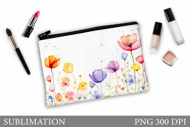 Wildflowers Makeup Bag. Flowers Makeup Pouch Sublimation example image 1