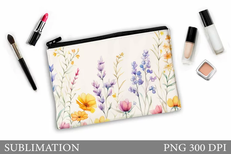 Wildflowers Makeup Bag Design. Flowers Sublimation