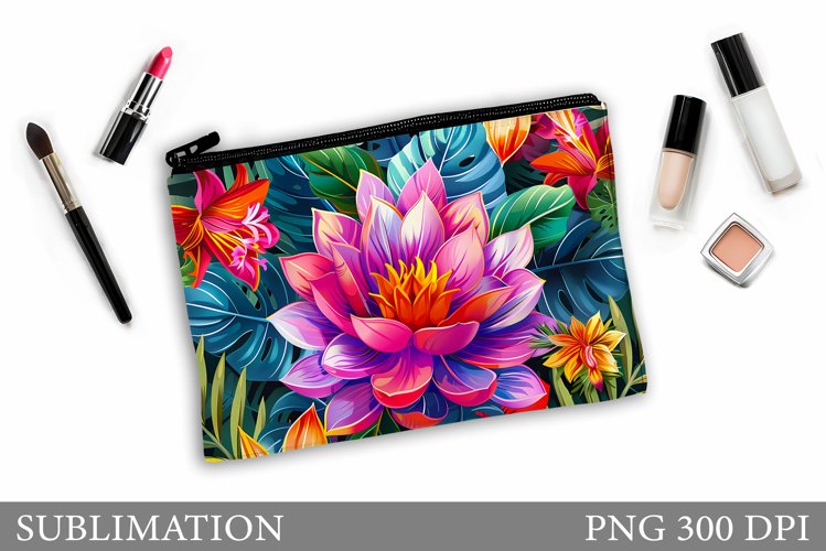 Flowers Makeup Bag Design. Floral Makeup Pouch Sublimation example image 1