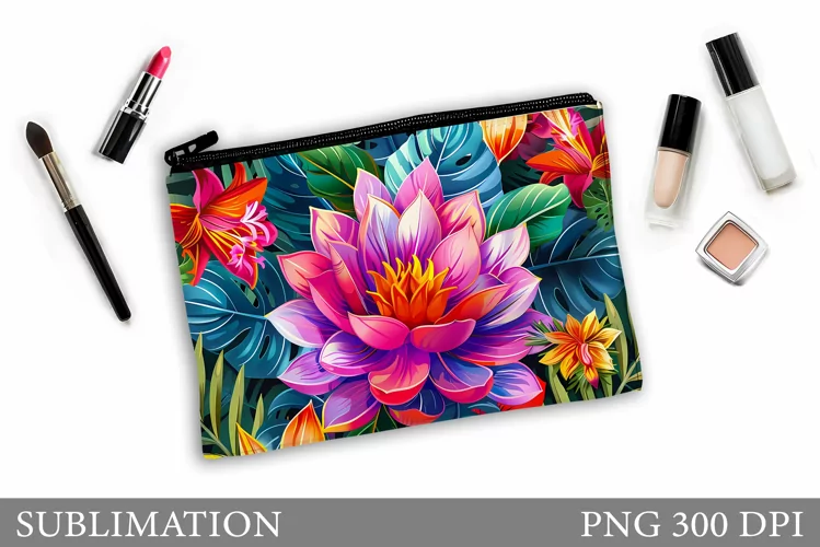 Flowers Makeup Bag Design. Floral Makeup Pouch Sublimation