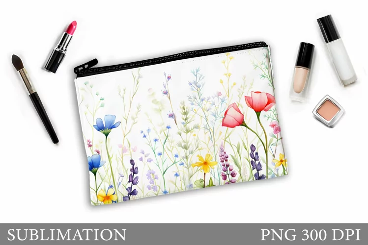 Wildflowers Makeup Bag Design. Flowers Sublimation
