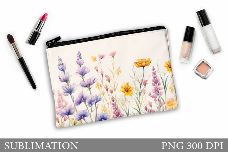 Wildflowers Makeup Bag Design. Flowers Makeup Pouch example image 1
