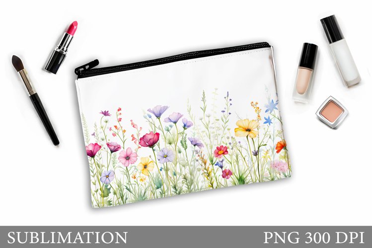 Wildflowers Makeup Bag. Flowers Makeup Pouch Sublimation example image 1