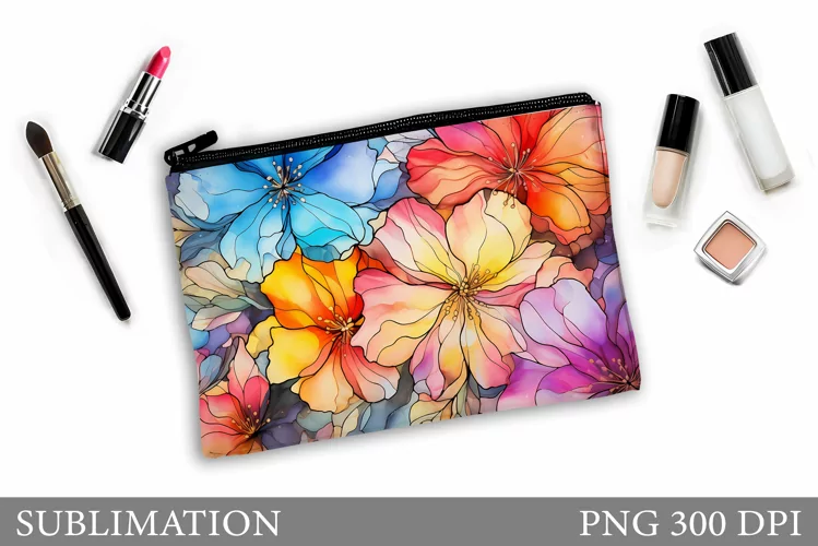 Flowers Makeup Bag Sublimation. Floral Makeup Pouch Design
