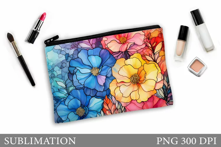 Flowers Makeup Bag Design. Floral Makeup Pouch Sublimation