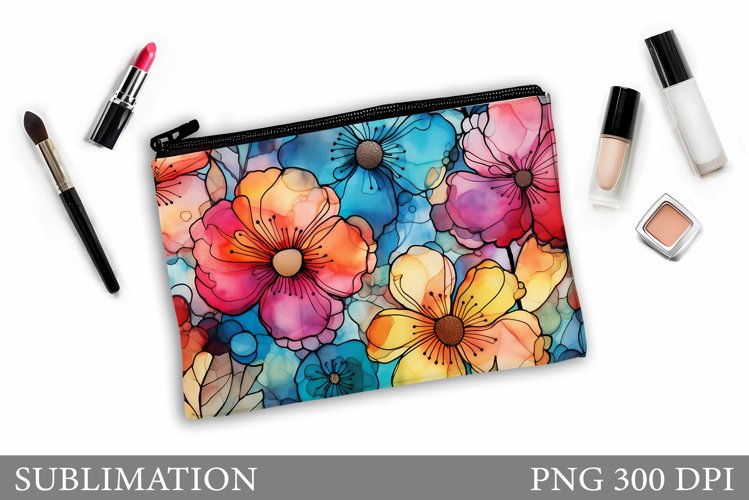 Flowers Makeup Bag Sublimation. Floral Makeup Pouch Design example image 1