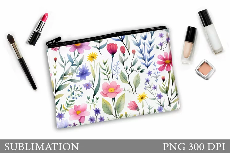 Flowers Makeup Bag Design. Floral Makeup Pouch Sublimation