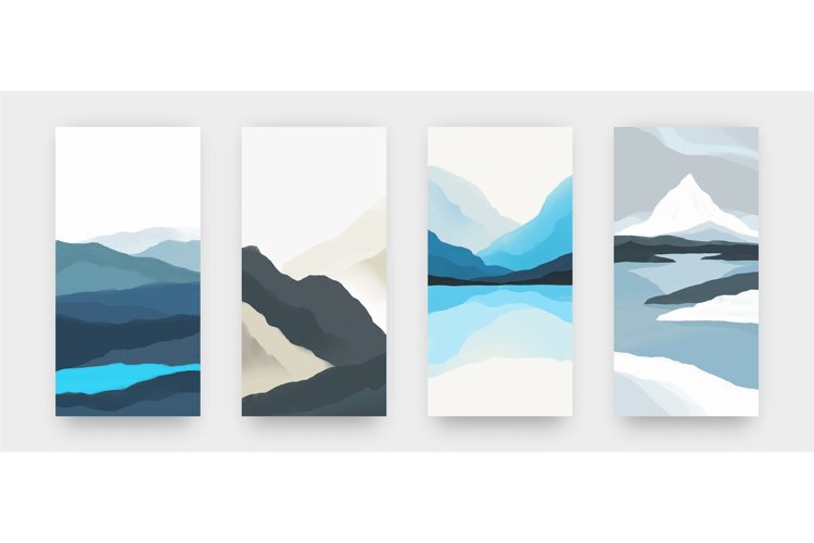 Abstract landscape. Minimalist posters in Asian style with w