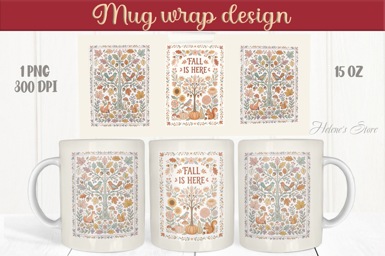 Fall is here mug wrap design png| Cute autumn forest