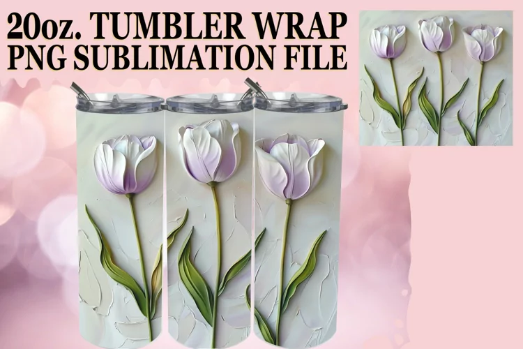 White Flower Elegance: 3D Tumbler Sublimation