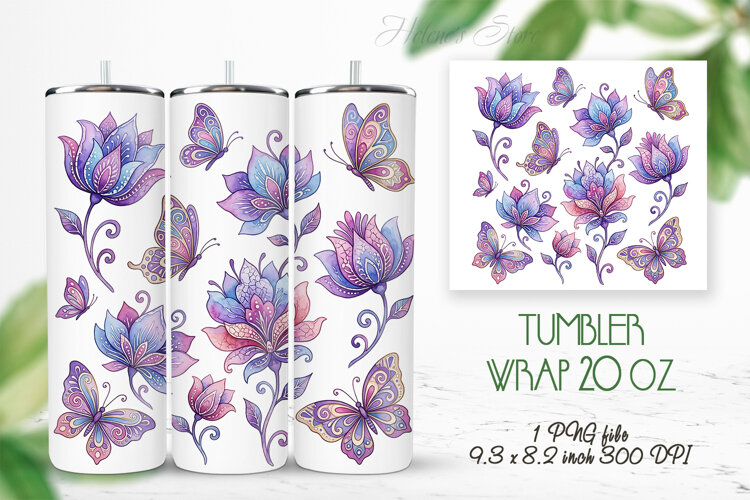 Fantasy floral meadow straight tumbler 20oz wrap design png example image 1