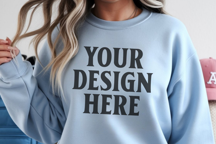 Gildan 18000 Light Blue Mockup , Crewneck Sweatshirt Boho