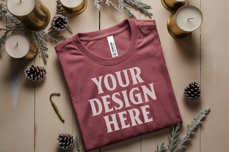 Christmas Bella Canvas 3001 Heather Mauve Folded Tshirt Mock