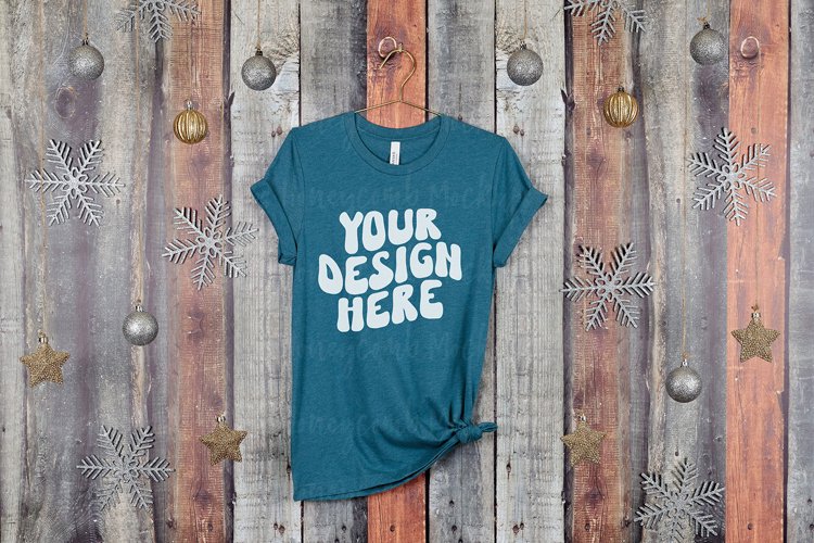 Heather Deep Teal Bella Canvas 3001 Mockup, Christmas Mockup