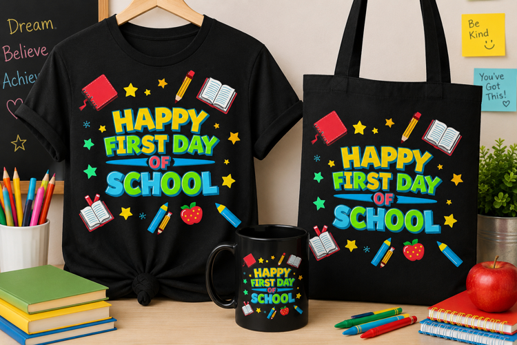 Happy First Day of School PNG, Teacher Back to School Design