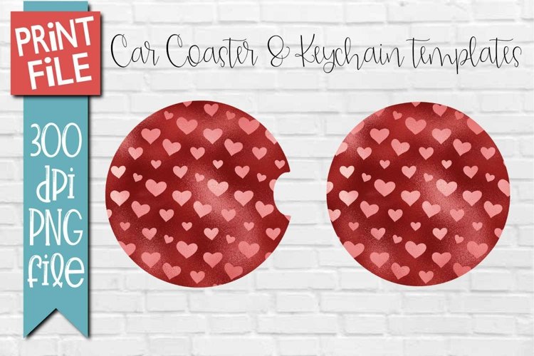 Hearts Car Coasters and Keychain Sublimation Design example image 1