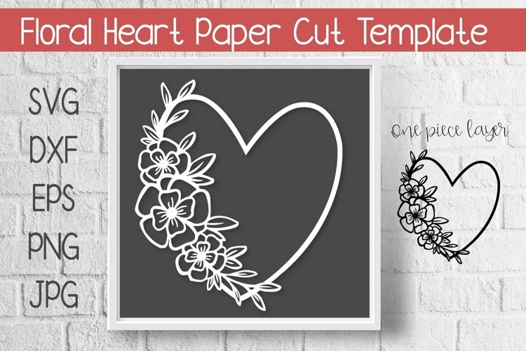 Floral Heart Paper Cut Template example image 1
