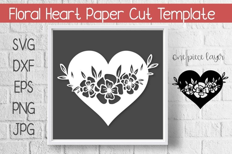 Heart with Floral Swag Cutout Paper Cut Template example image 1