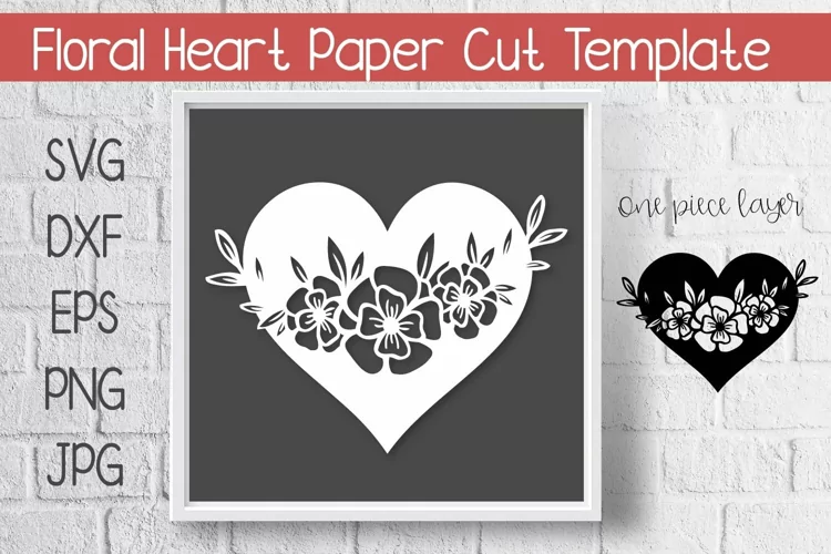 Heart with Floral Swag Cutout Paper Cut Template