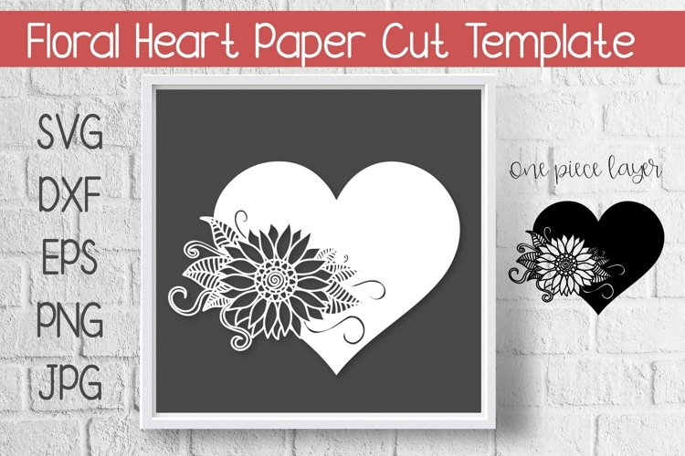 Heart Sunflower Paper Cut Template example image 1