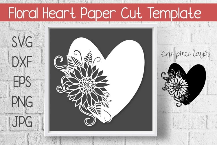 Heart Sunflower Cutout Paper Cut Template example image 1