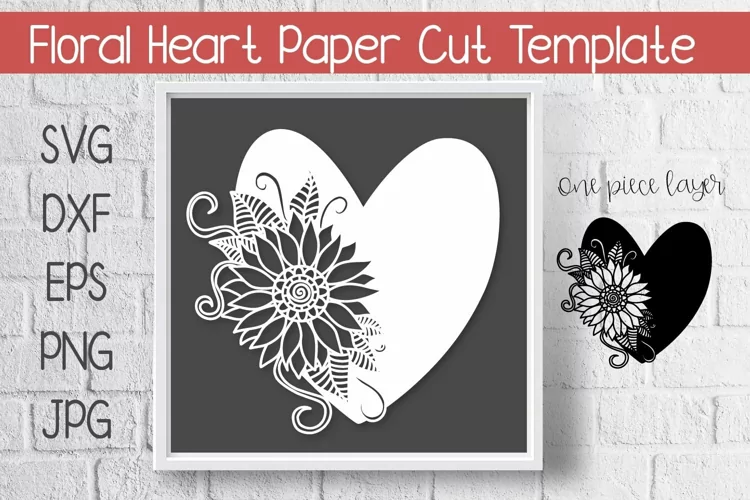 Heart Sunflower Cutout Paper Cut Template