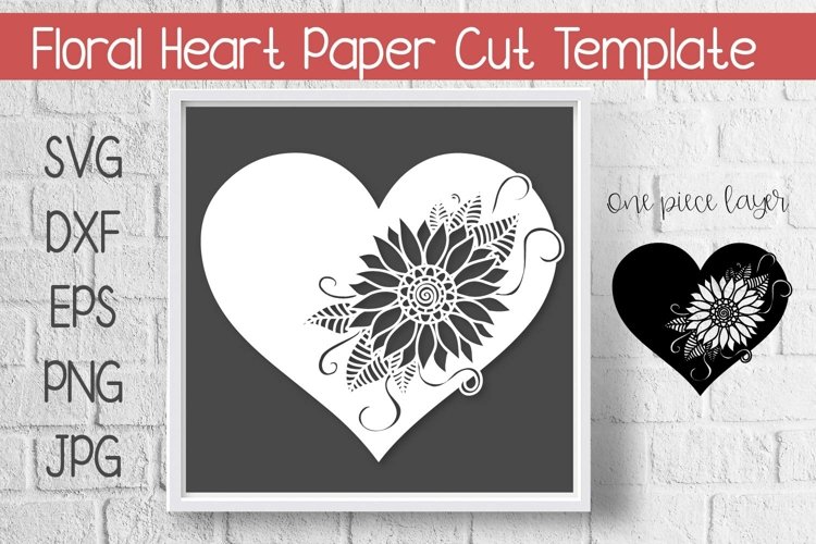Sunflower Heart Cutout Paper Cut Template example image 1