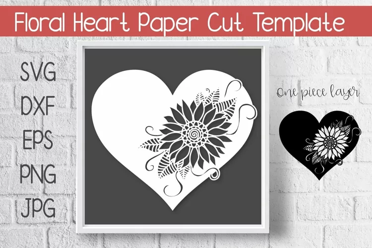 Sunflower Heart Cutout Paper Cut Template