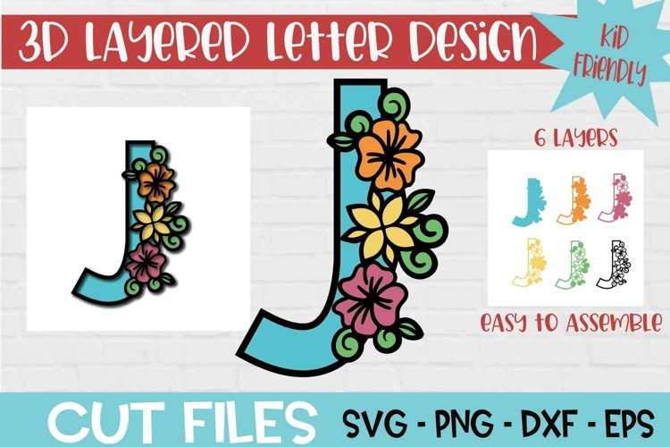 Floral Letter J 3d Layered Paper Craft