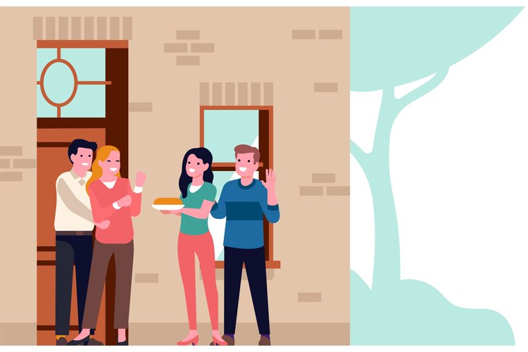 Man and woman came to meet their neighbors and brought pie t