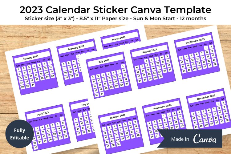 2023 Calendar Sticker Template - Editable in Canva 2023 Calendar Sticker Template - Editable in Canva