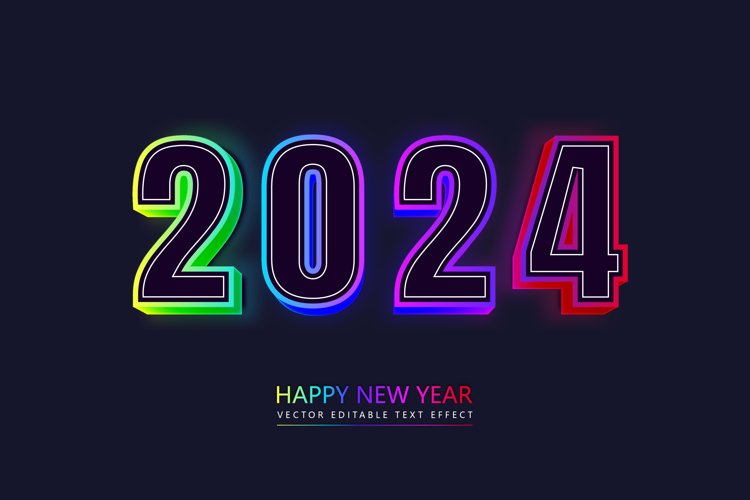 2024 happy new year 3d realistic isolated neon text effect.