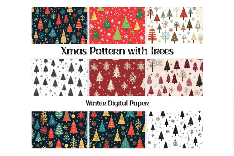 Xmas Pattern with Trees Digital Paper Bundle
