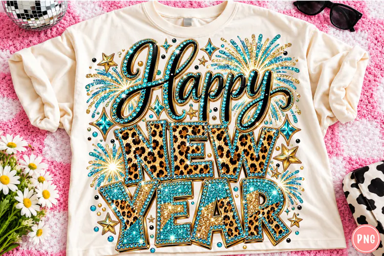 Happy New Year 2027 PNG | Rhinestone Leopard Glam Party Png