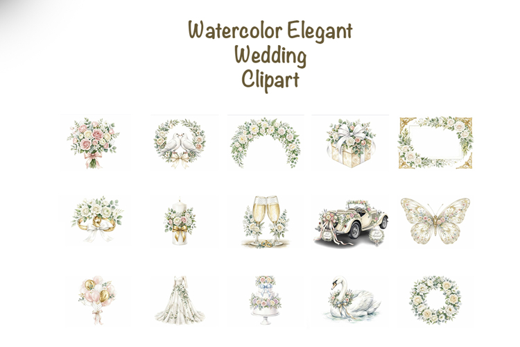 Watercolor Summer Wedding Clipart